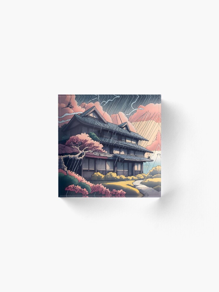 Thumbnail 2 of 5, Acrylic Block, Old abandoned Traditional Japanese house Minka, minimalistic ink drawing style designed and sold by Patricks-Art.