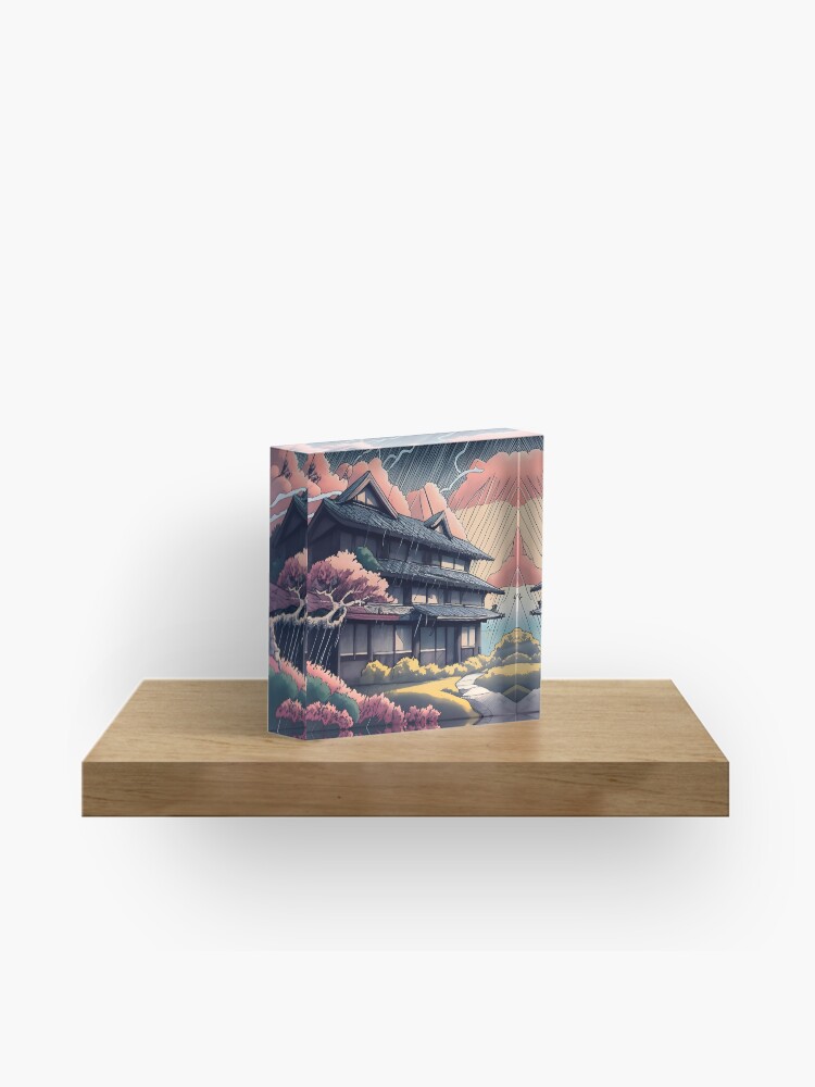 Thumbnail 1 of 5, Acrylic Block, Old abandoned Traditional Japanese house Minka, minimalistic ink drawing style designed and sold by Patricks-Art.