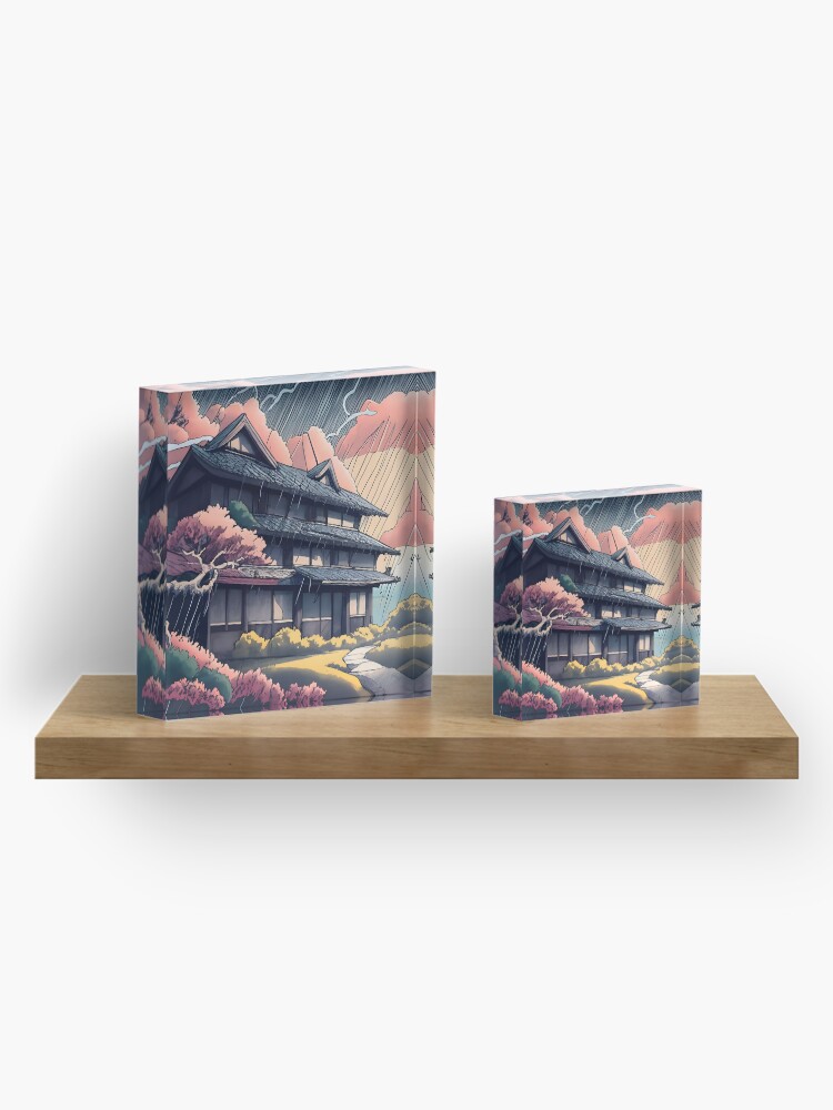 Thumbnail 4 of 5, Acrylic Block, Old abandoned Traditional Japanese house Minka, minimalistic ink drawing style designed and sold by Patricks-Art.