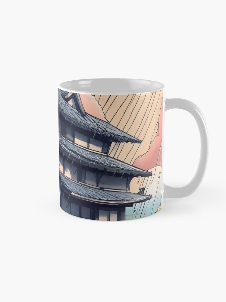 Thumbnail 5 of 6, Coffee Mug, Old abandoned Traditional Japanese house Minka, minimalistic ink drawing style designed and sold by Patricks-Art.