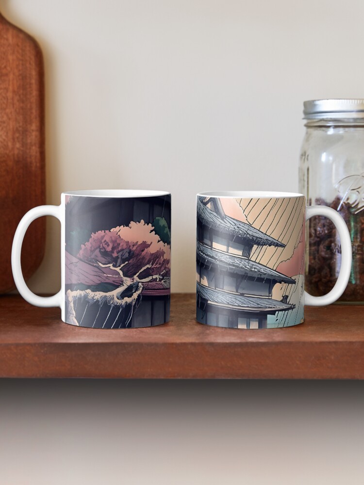 Thumbnail 2 of 6, Coffee Mug, Old abandoned Traditional Japanese house Minka, minimalistic ink drawing style designed and sold by Patricks-Art.