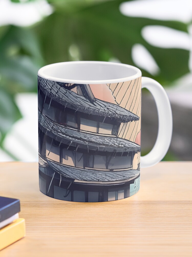 Thumbnail 1 of 6, Coffee Mug, Old abandoned Traditional Japanese house Minka, minimalistic ink drawing style designed and sold by Patricks-Art.