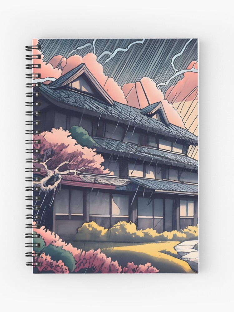Thumbnail 1 of 3, Journal, Old abandoned Traditional Japanese house Minka, minimalistic ink drawing style designed and sold by Patricks-Art.