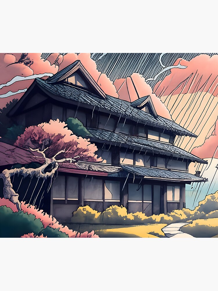 Thumbnail 5 of 5, Mouse Pad, Old abandoned Traditional Japanese house Minka, minimalistic ink drawing style designed and sold by Patricks-Art.