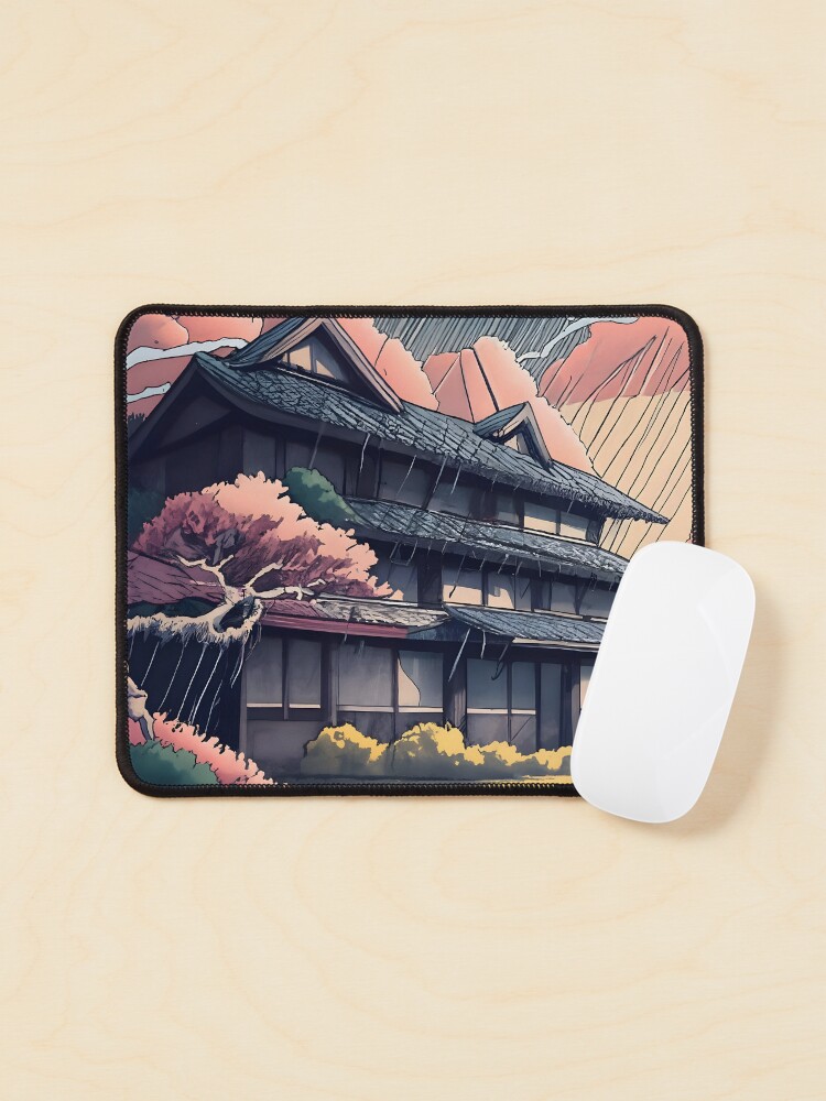 Thumbnail 1 of 5, Mouse Pad, Old abandoned Traditional Japanese house Minka, minimalistic ink drawing style designed and sold by Patricks-Art.