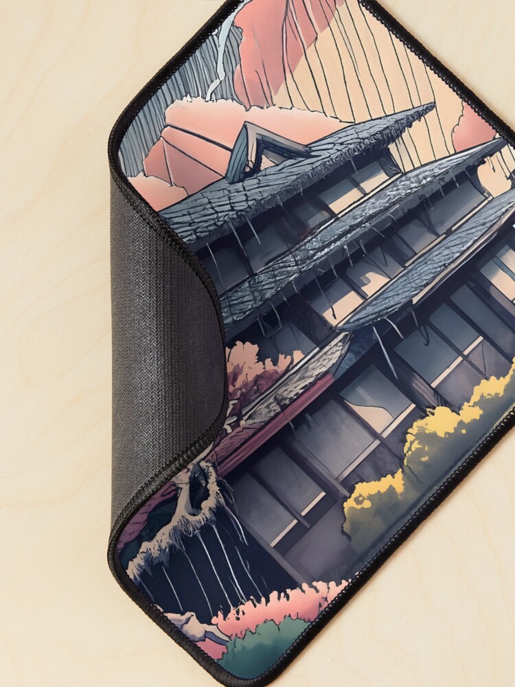Thumbnail 2 of 5, Mouse Pad, Old abandoned Traditional Japanese house Minka, minimalistic ink drawing style designed and sold by Patricks-Art.