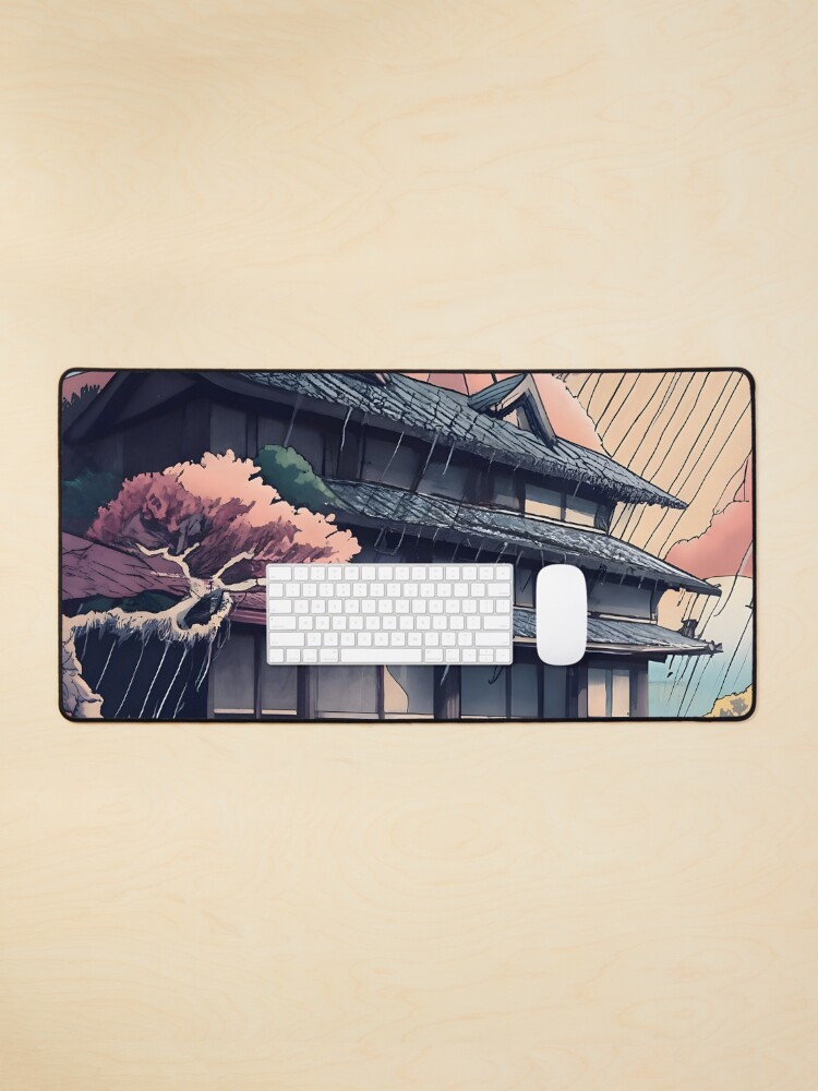 Thumbnail 1 of 5, Mouse Pad, Old abandoned Traditional Japanese house Minka, minimalistic ink drawing style designed and sold by Patricks-Art.