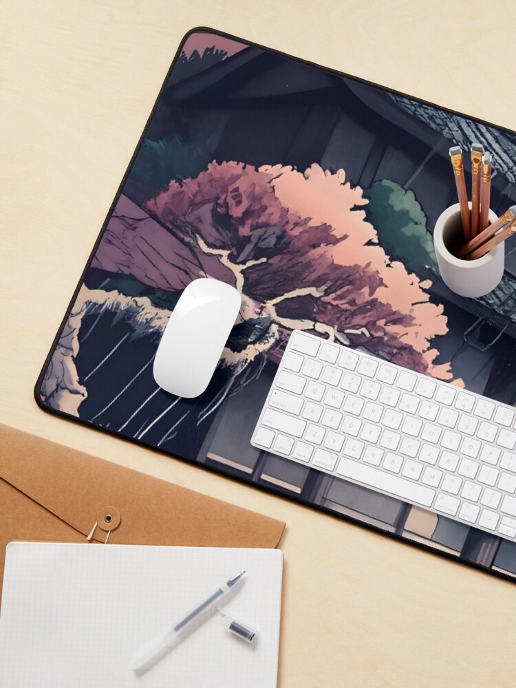 Thumbnail 3 of 5, Mouse Pad, Old abandoned Traditional Japanese house Minka, minimalistic ink drawing style designed and sold by Patricks-Art.
