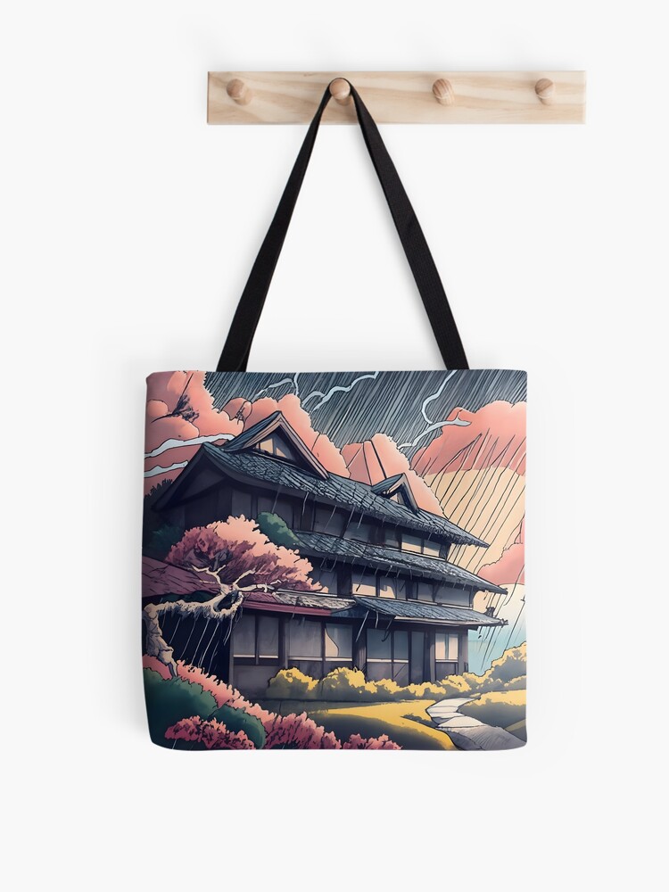 Thumbnail 1 of 2, Tote Bag, Old abandoned Traditional Japanese house Minka, minimalistic ink drawing style designed and sold by Patricks-Art.