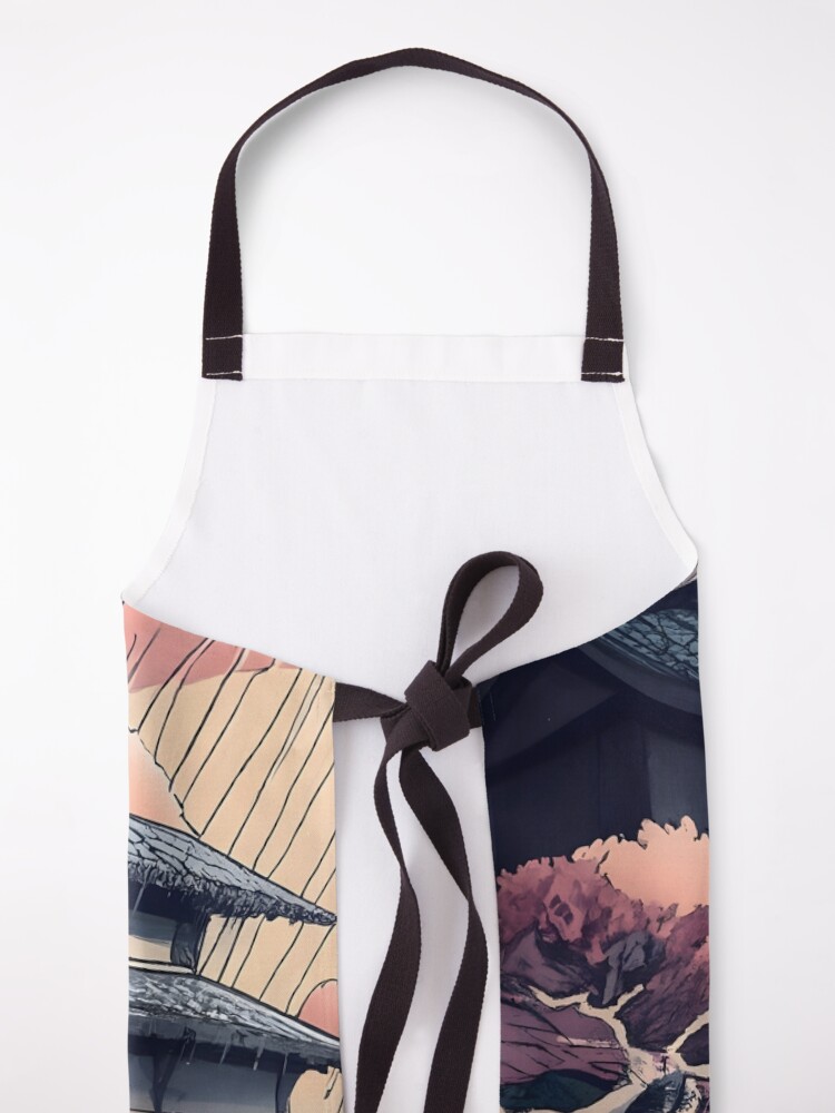 Thumbnail 5 of 6, Apron, Old abandoned Traditional Japanese house Minka, minimalistic ink drawing style designed and sold by Patricks-Art.