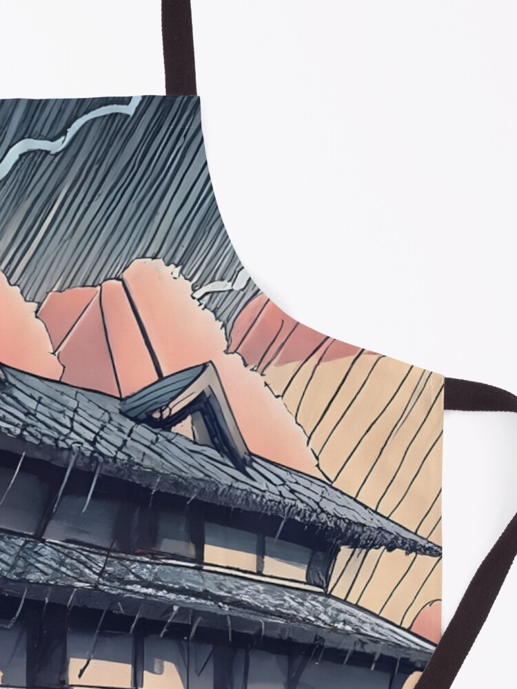 Thumbnail 3 of 6, Apron, Old abandoned Traditional Japanese house Minka, minimalistic ink drawing style designed and sold by Patricks-Art.