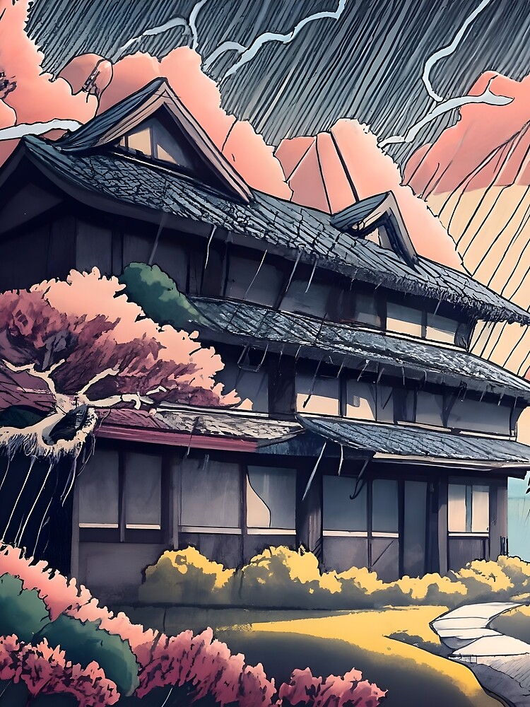 Thumbnail 5 of 5, Graphic T-Shirt, Old abandoned Traditional Japanese house Minka, minimalistic ink drawing style designed and sold by Patricks-Art.