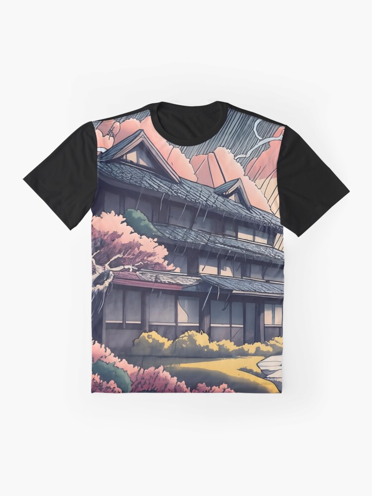 Thumbnail 4 of 5, Graphic T-Shirt, Old abandoned Traditional Japanese house Minka, minimalistic ink drawing style designed and sold by Patricks-Art.