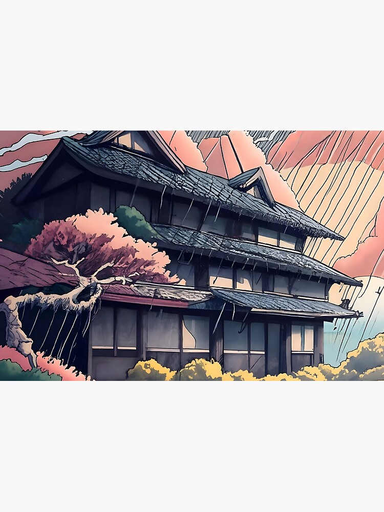 Thumbnail 4 of 4, Zipper Pouch, Old abandoned Traditional Japanese house Minka, minimalistic ink drawing style designed and sold by Patricks-Art.