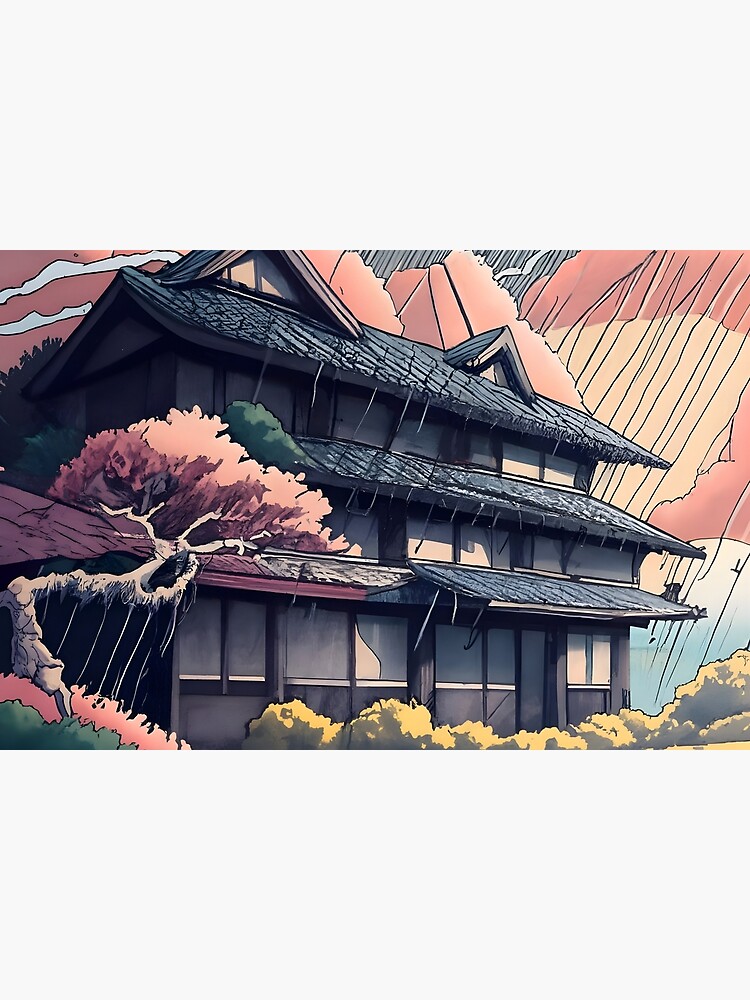 Thumbnail 6 of 6, Bath Mat, Old abandoned Traditional Japanese house Minka, minimalistic ink drawing style designed and sold by Patricks-Art.