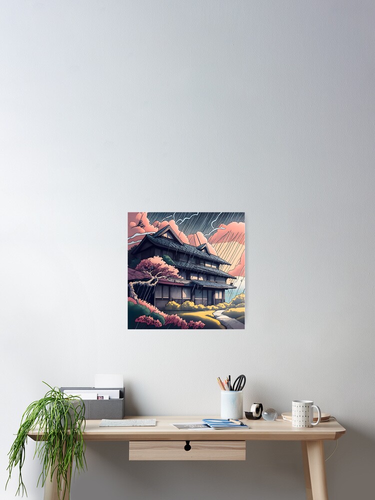 Thumbnail 2 of 3, Poster, Old abandoned Traditional Japanese house Minka, minimalistic ink drawing style designed and sold by Patricks-Art.