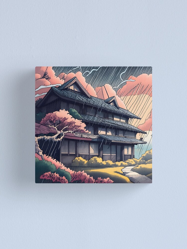 Thumbnail 1 of 3, Canvas Print, Old abandoned Traditional Japanese house Minka, minimalistic ink drawing style designed and sold by Patricks-Art.