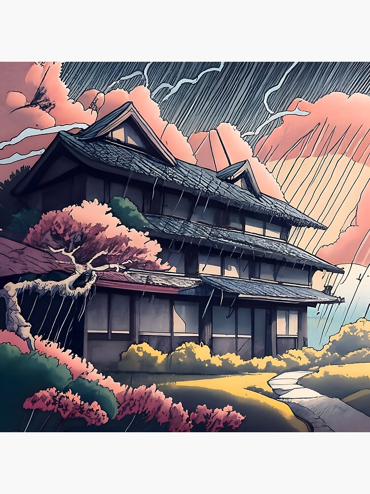 Thumbnail 7 of 7, Framed Art Print, Old abandoned Traditional Japanese house Minka, minimalistic ink drawing style designed and sold by Patricks-Art.