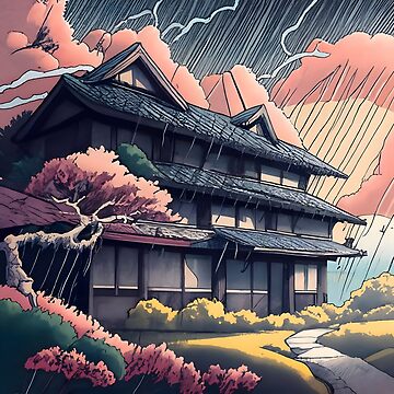 Artwork thumbnail, Old abandoned Traditional Japanese house Minka, minimalistic ink drawing style by Patricks-Art