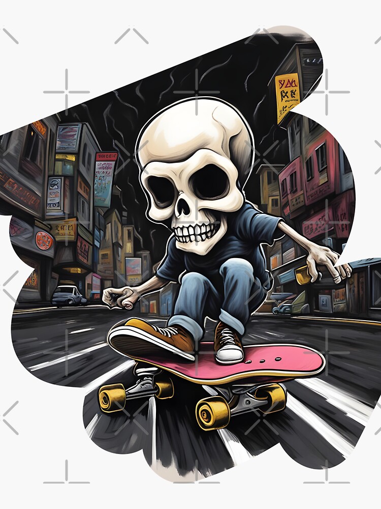 Skull With Skateboard Logo Sticker