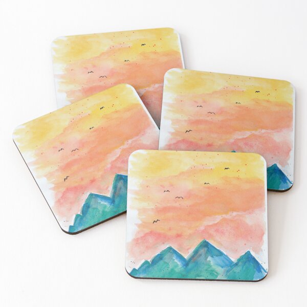 Item preview, Sunset View over the Mountains, Watercolor painting   designed and sold by Lunardreams54.