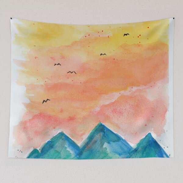 Item preview, Sunset View over the Mountains, Watercolor painting designed and sold by Lunardreams54.
