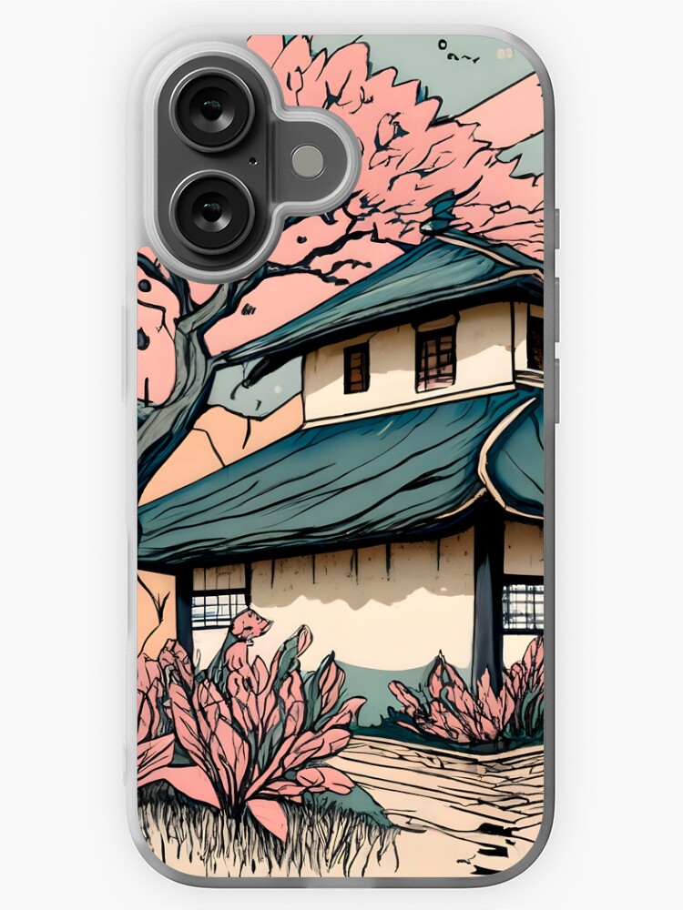 Thumbnail 1 of 5, iPhone Case, Old abandoned Traditional Japanese house Minka Drawing designed and sold by Patricks-Art.