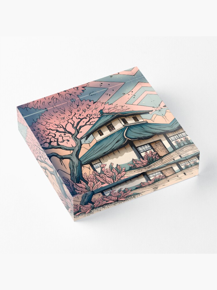 Thumbnail 3 of 5, Acrylic Block, Old abandoned Traditional Japanese house Minka Drawing designed and sold by Patricks-Art.