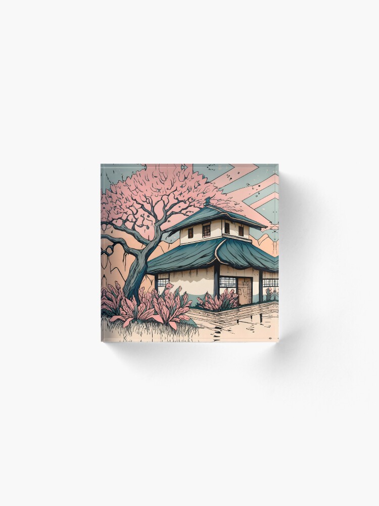 Thumbnail 2 of 5, Acrylic Block, Old abandoned Traditional Japanese house Minka Drawing designed and sold by Patricks-Art.
