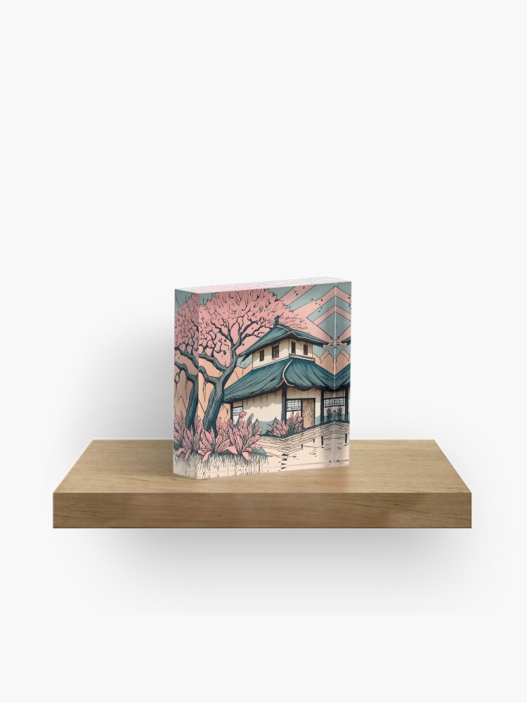 Thumbnail 1 of 5, Acrylic Block, Old abandoned Traditional Japanese house Minka Drawing designed and sold by Patricks-Art.
