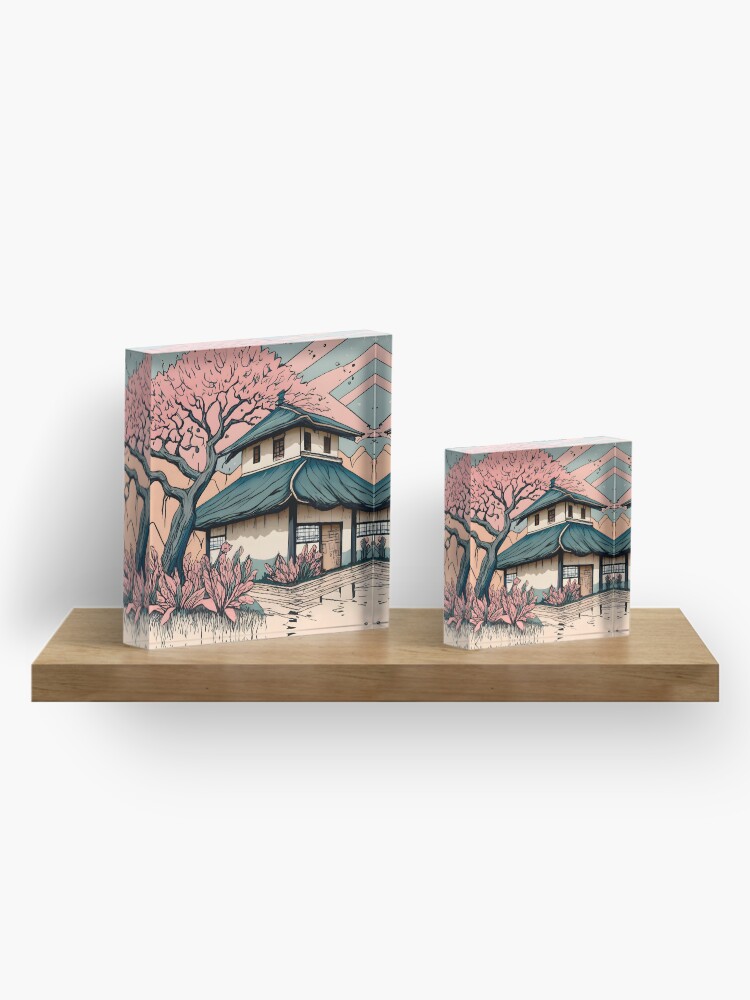 Thumbnail 4 of 5, Acrylic Block, Old abandoned Traditional Japanese house Minka Drawing designed and sold by Patricks-Art.