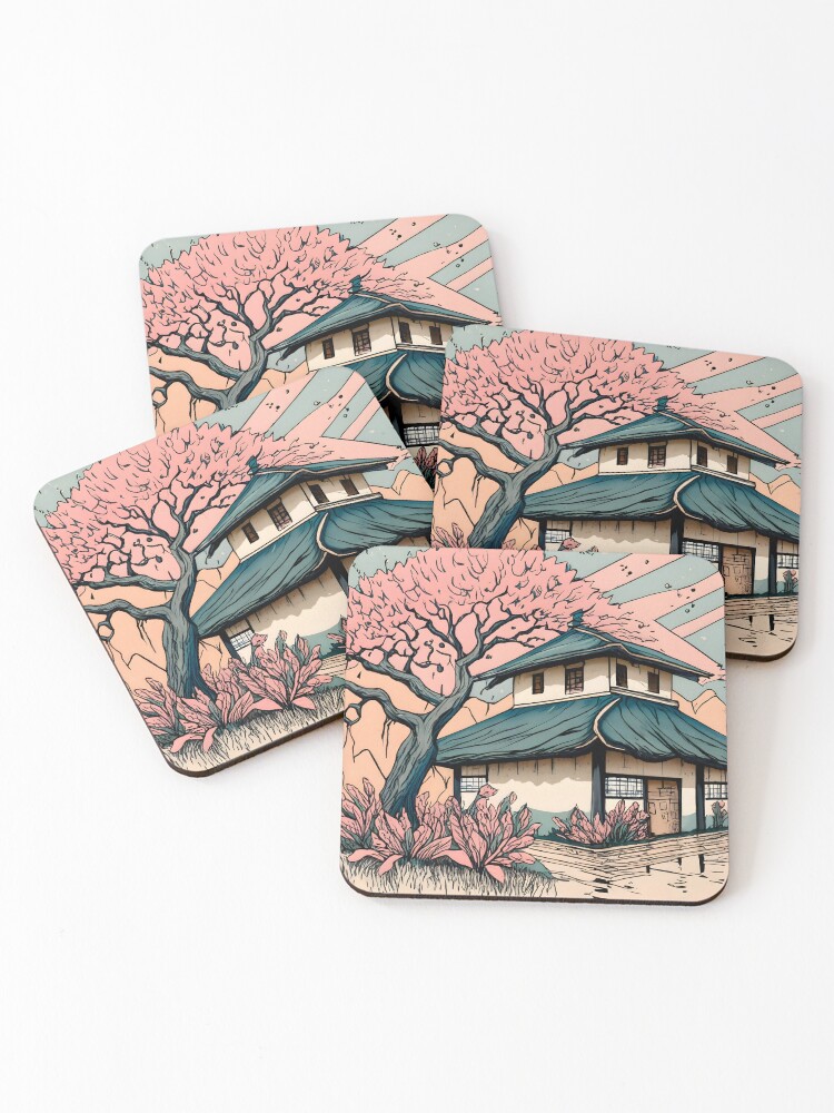 Thumbnail 1 of 5, Coasters (Set of 4), Old abandoned Traditional Japanese house Minka Drawing designed and sold by Patricks-Art.