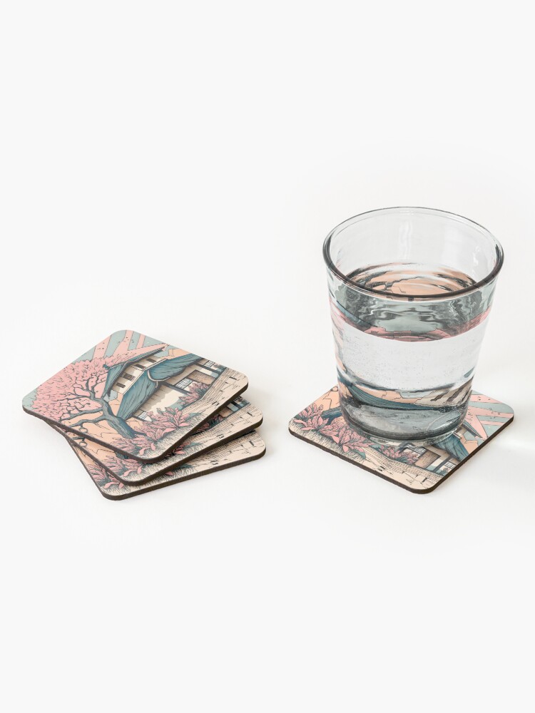 Thumbnail 2 of 5, Coasters (Set of 4), Old abandoned Traditional Japanese house Minka Drawing designed and sold by Patricks-Art.