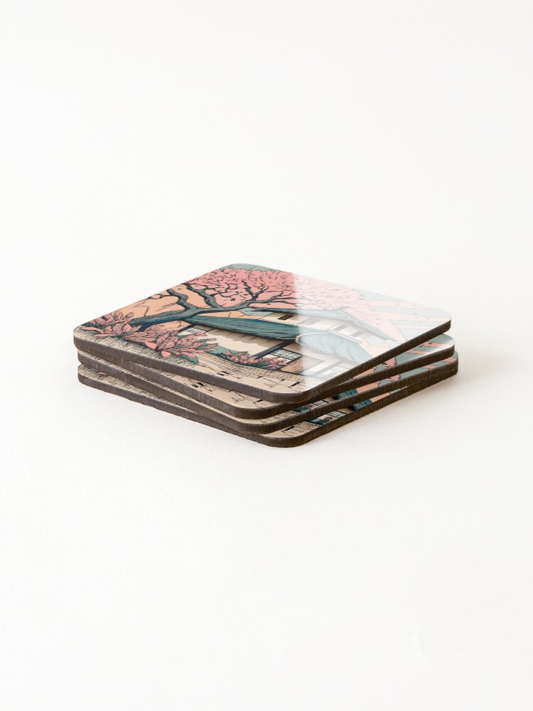 Thumbnail 4 of 5, Coasters (Set of 4), Old abandoned Traditional Japanese house Minka Drawing designed and sold by Patricks-Art.
