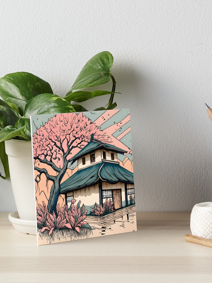Thumbnail 1 of 2, Art Board Print, Old abandoned Traditional Japanese house Minka Drawing designed and sold by Patricks-Art.