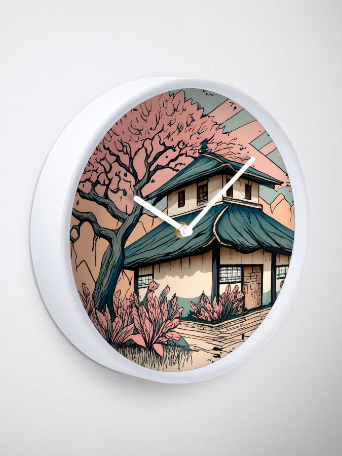 Thumbnail 1 of 4, Clock, Old abandoned Traditional Japanese house Minka Drawing designed and sold by Patricks-Art.