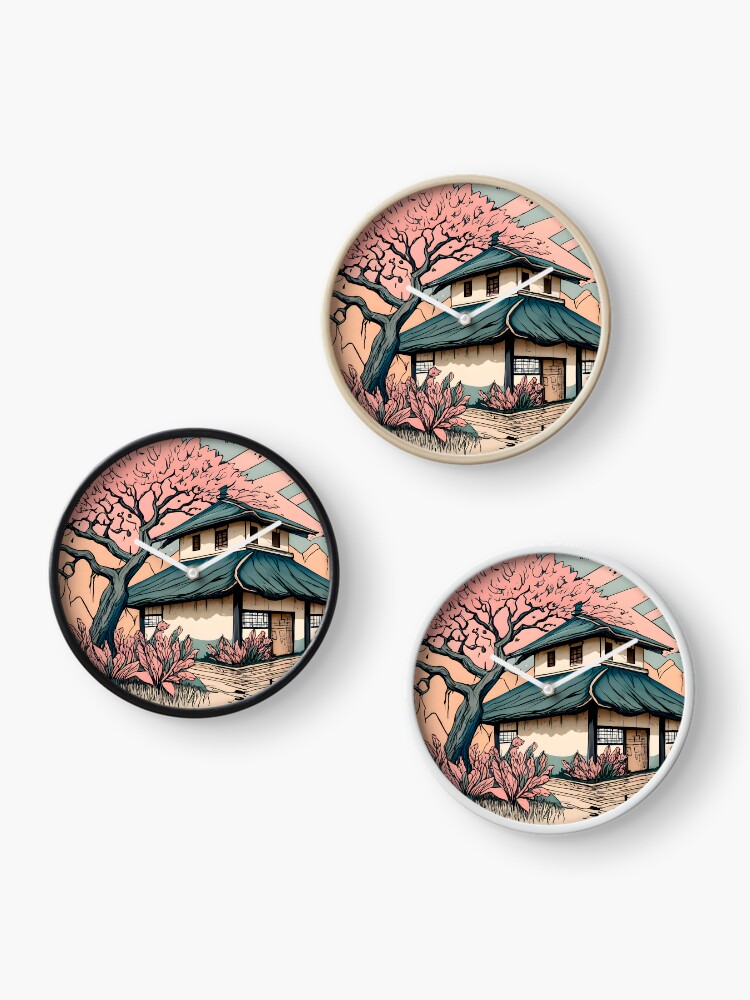 Thumbnail 3 of 4, Clock, Old abandoned Traditional Japanese house Minka Drawing designed and sold by Patricks-Art.