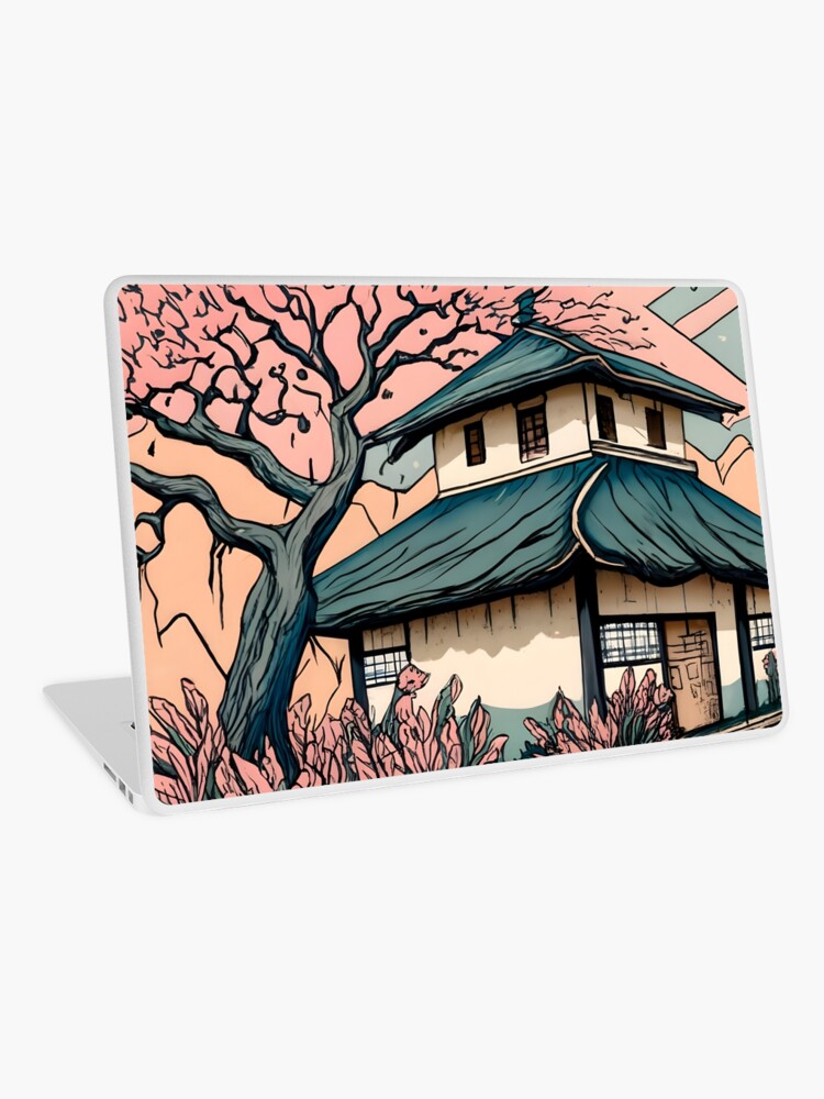 Thumbnail 1 of 2, Laptop Skin, Old abandoned Traditional Japanese house Minka Drawing designed and sold by Patricks-Art.
