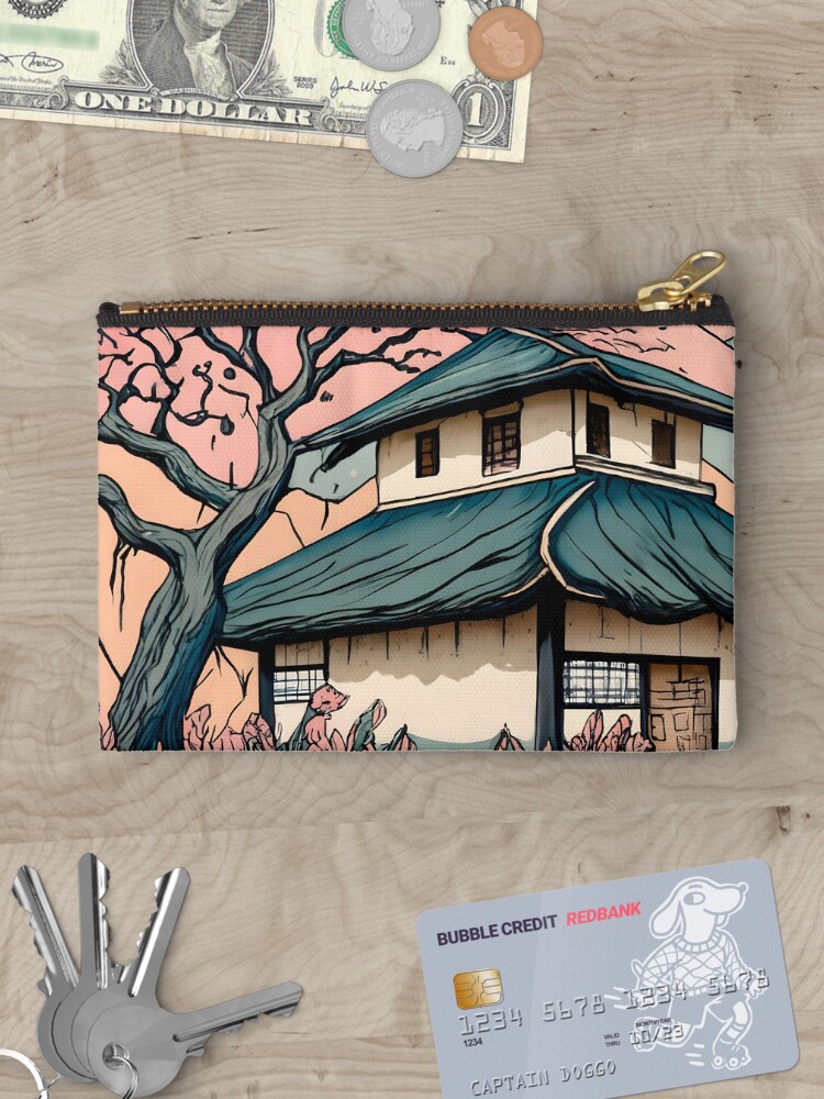 Thumbnail 3 of 4, Zipper Pouch, Old abandoned Traditional Japanese house Minka Drawing designed and sold by Patricks-Art.
