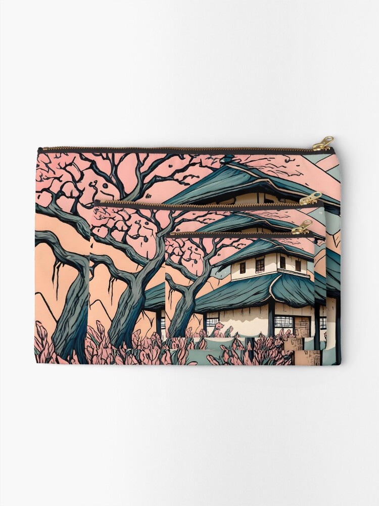 Thumbnail 2 of 4, Zipper Pouch, Old abandoned Traditional Japanese house Minka Drawing designed and sold by Patricks-Art.