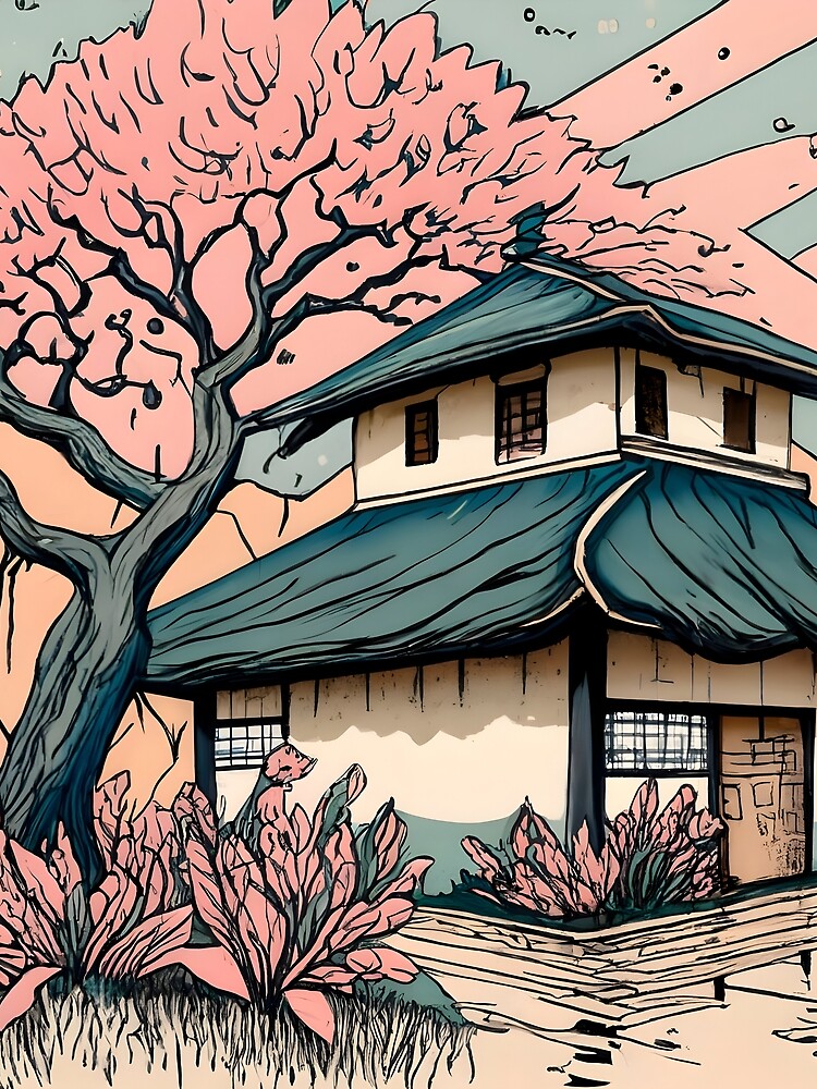 Thumbnail 5 of 5, Graphic T-Shirt, Old abandoned Traditional Japanese house Minka Drawing designed and sold by Patricks-Art.
