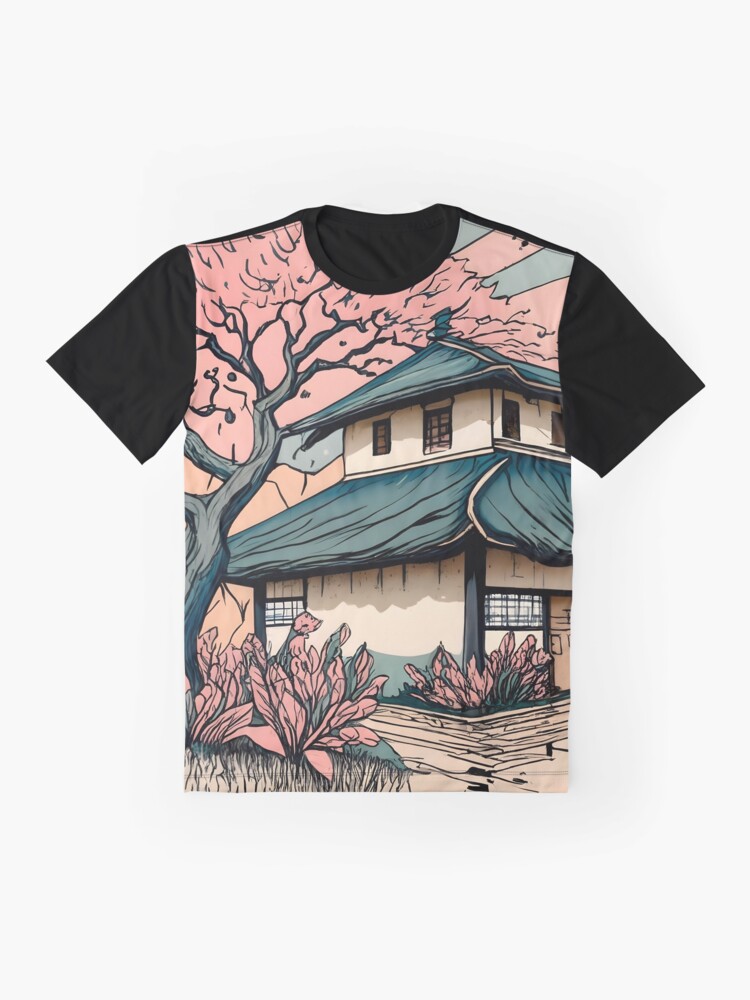 Thumbnail 4 of 5, Graphic T-Shirt, Old abandoned Traditional Japanese house Minka Drawing designed and sold by Patricks-Art.