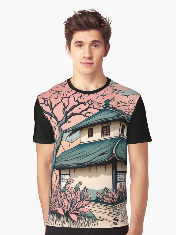 Thumbnail 1 of 5, Graphic T-Shirt, Old abandoned Traditional Japanese house Minka Drawing designed and sold by Patricks-Art.