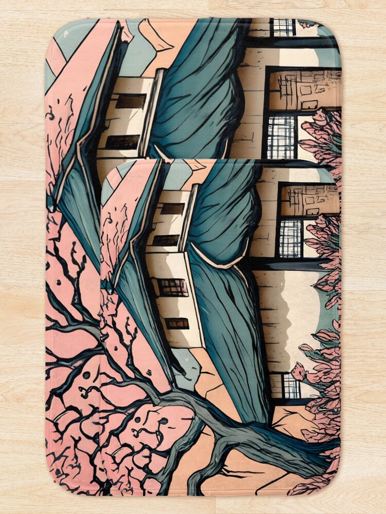 Thumbnail 5 of 6, Bath Mat, Old abandoned Traditional Japanese house Minka Drawing designed and sold by Patricks-Art.