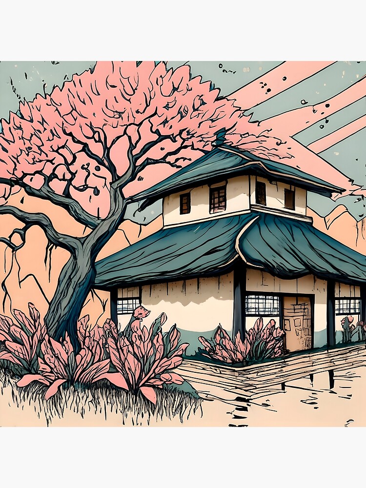 Thumbnail 3 of 3, Canvas Print, Old abandoned Traditional Japanese house Minka Drawing designed and sold by Patricks-Art.