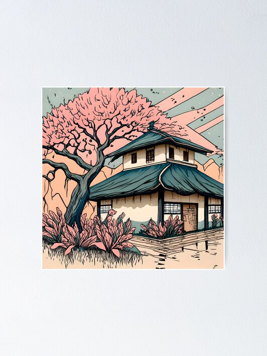Thumbnail 1 of 3, Poster, Old abandoned Traditional Japanese house Minka Drawing designed and sold by Patricks-Art.