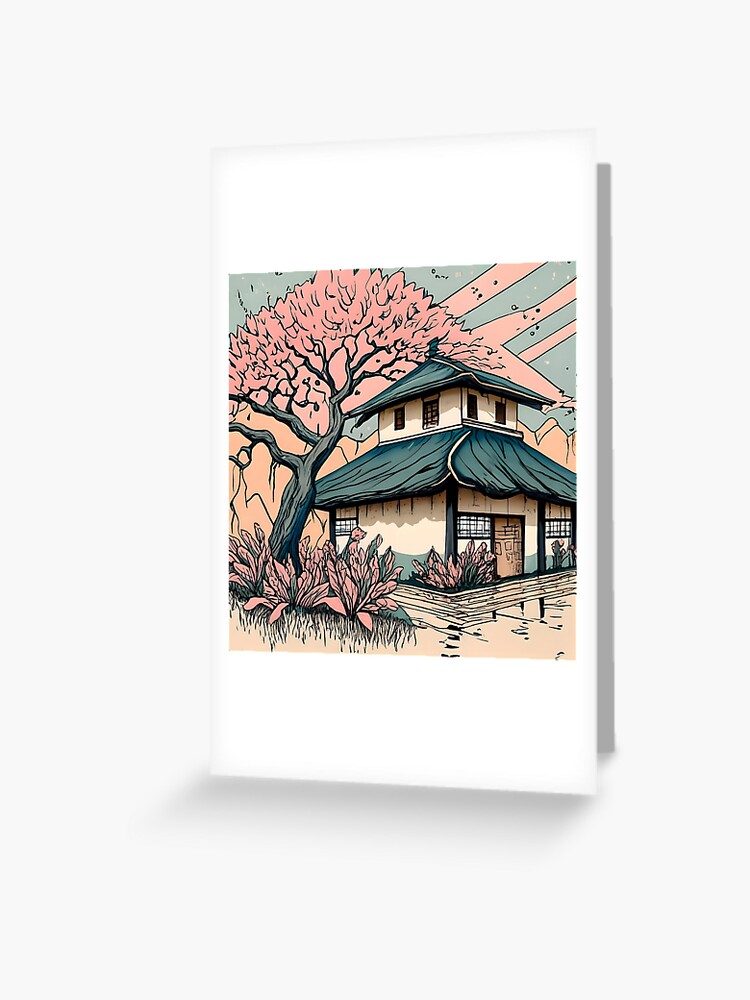 Thumbnail 1 of 2, Greeting Card, Old abandoned Traditional Japanese house Minka Drawing designed and sold by Patricks-Art.