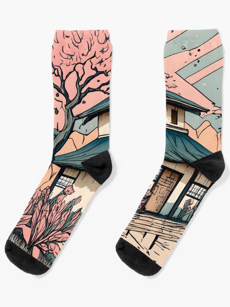 Thumbnail 1 of 5, Socks, Old abandoned Traditional Japanese house Minka Drawing designed and sold by Patricks-Art.