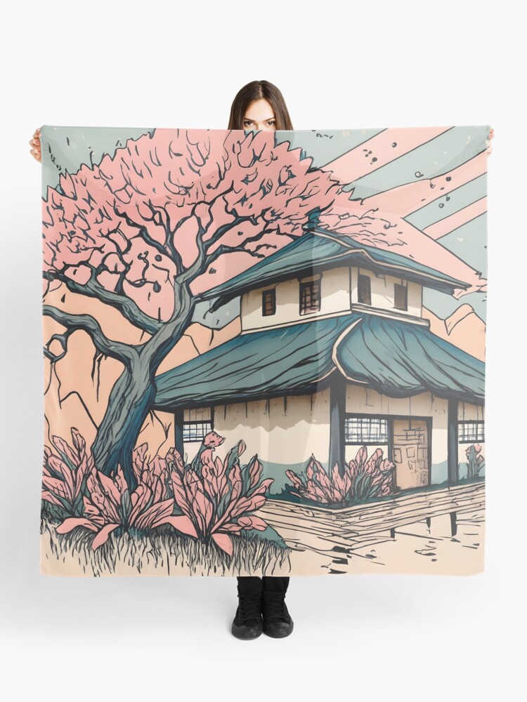 Thumbnail 1 of 3, Scarf, Old abandoned Traditional Japanese house Minka Drawing designed and sold by Patricks-Art.
