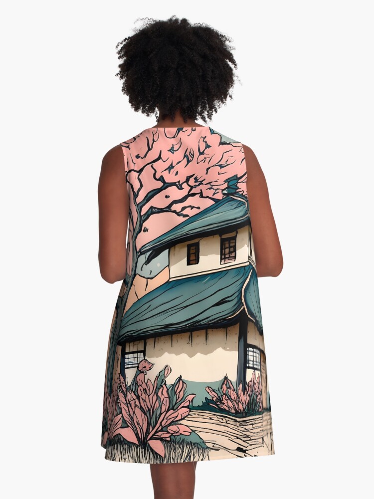 Thumbnail 3 of 4, A-Line Dress, Old abandoned Traditional Japanese house Minka Drawing designed and sold by Patricks-Art.